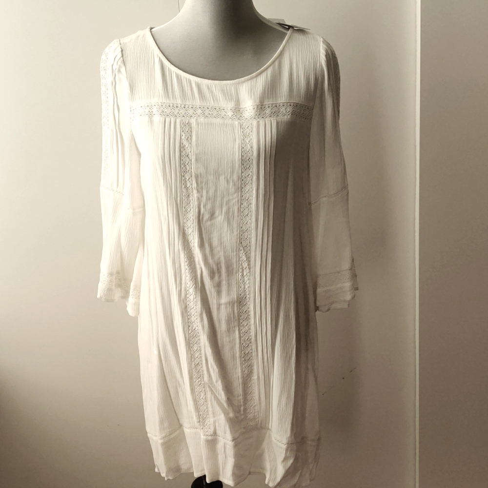 Sanctuary White Long Sleeve Lined Rayon Shift Dress Sz M - NWT